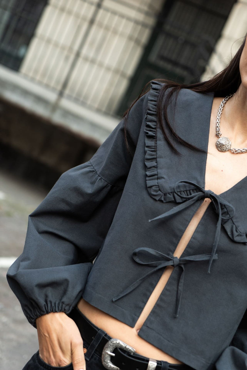 Puff and Pencil - Tie Blouse, Peggy Collar x Lantern Sleeve